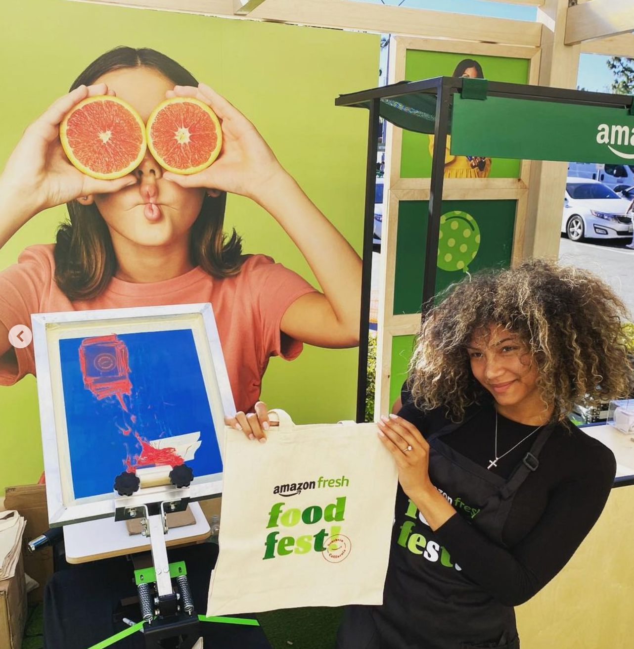 Experiential marketing event for a los angeles live screen printing for guests of Amazon in Los Angeles, California.